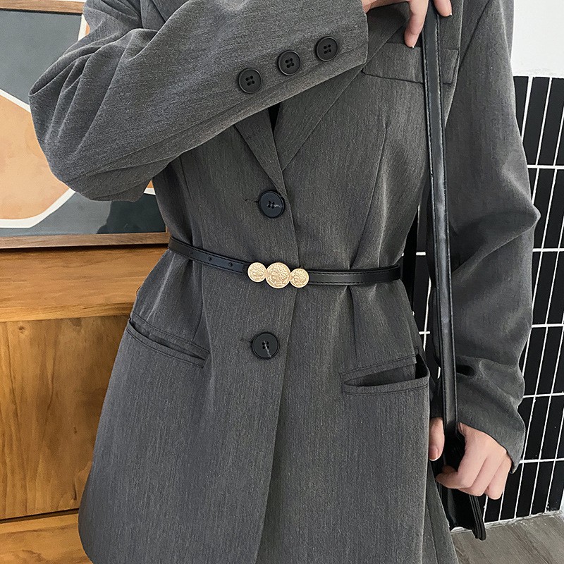 Thắt lưng da bản nhỏ khóa tròn in hình cổ điển TTL143