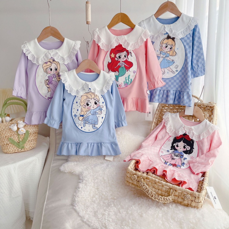 Đầm Ngủ Công Chúa Cổ Búp Bê Phong Cách Hàn Quốc Cho Bé Gái