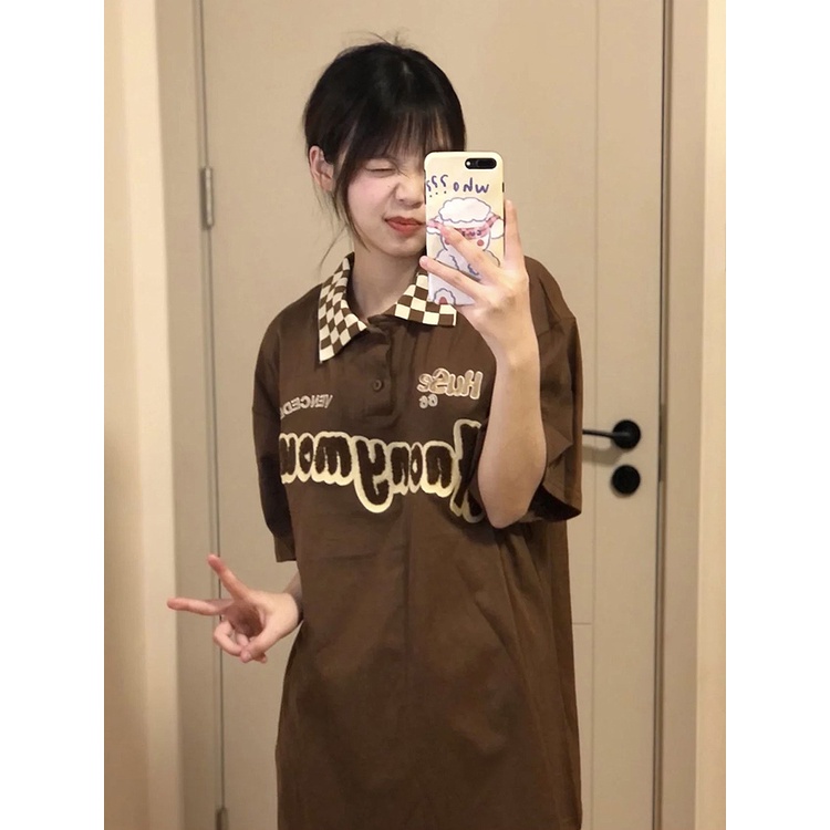 Áo Thun Tay Ngắn Dáng Rộng Họa Tiết Kẻ Sọc Ca Rô Phong Cách Vintage Thời Trang Mùa Hè Cho Nữ