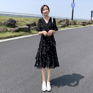 Dress female 2021 summer new Korean fashion temperament lady polka dot black mid-length slim slim