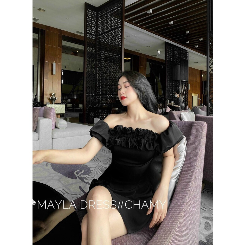 Đầm body trễ vai hở lưng đi dự tiệc cưới, đầm suông ôm dáng cực đẹp, phong cách trễ vai phối nhúng tôn dáng