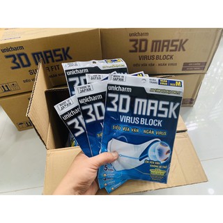 💝[Combo 10 gói NGĂN VIRUT] - Khẩu Trang Unicharm 3D Mask Virus Block.💝 Gói 5 miếng size M