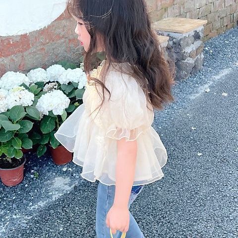 Áo Thun Tay Ngắn Phồng Vải Mỏng Thời Trang Hè Hàn Quốc Hàng Mới Dành Cho Bé Gái 2023