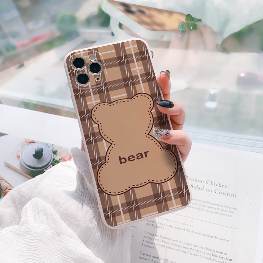 Ốp lưng iphone cạnh vuông Gấu Caro cho 6/6s/6splus/7/7plus/8/8plus/x//xs/11/12/pro/max/plus/promax e173