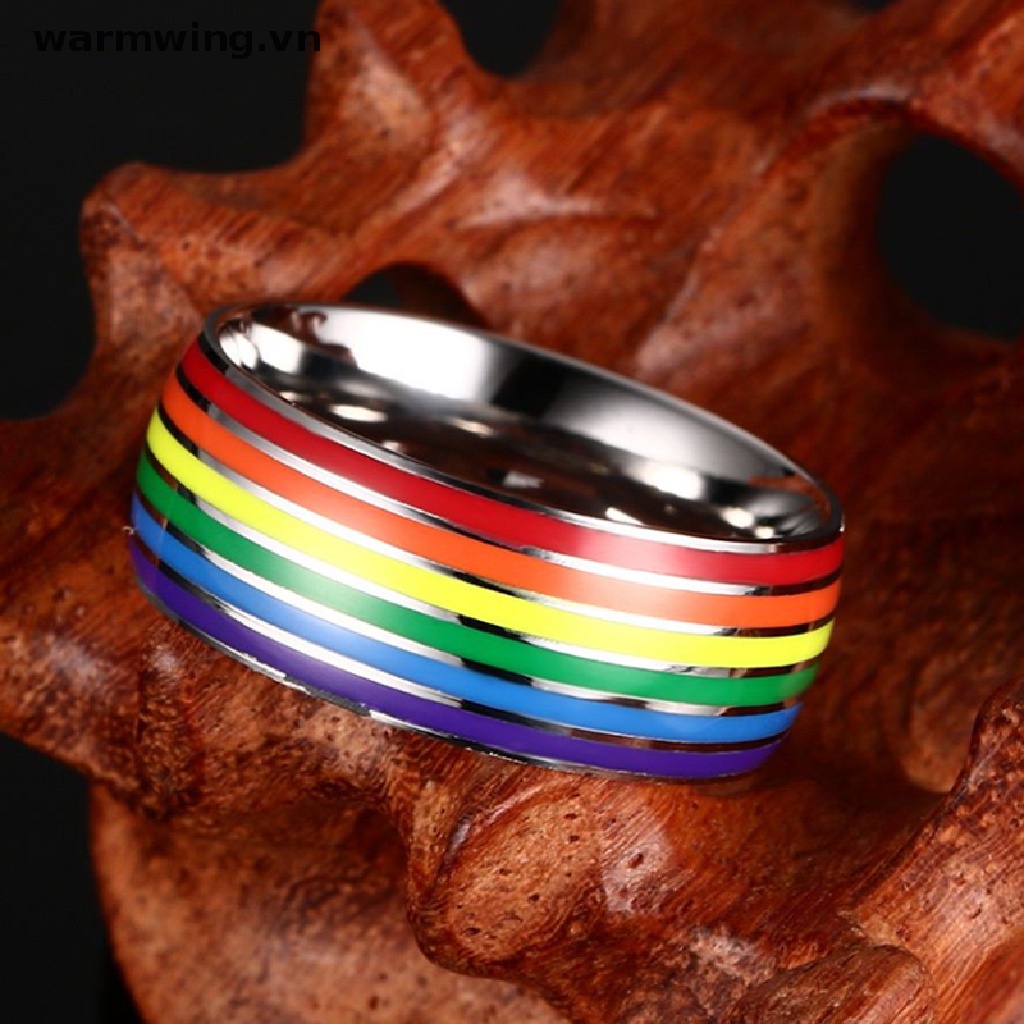 Nhẫn Inox Tráng Men Màu Cầu Vồng LGBT Thời Trang Unisex 2021