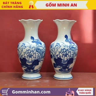 Bình hoa lọ hoa thờ miệng lượn vẽ hoa sen, vẽ rồng- gốm sứ bát tràng- gốm minh an
