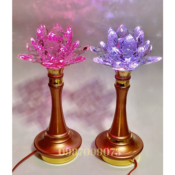 Cặp đèn thờ hoa sen pha lê đổi màu