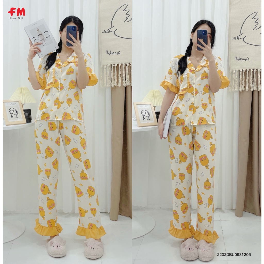 Đồ bộ pijama mặc nhà nữ FM Style đồ ngủ tay ngắn bèo chất lụa cao cấp thiết kế dễ thương mềm mịn thoáng mát 220212024