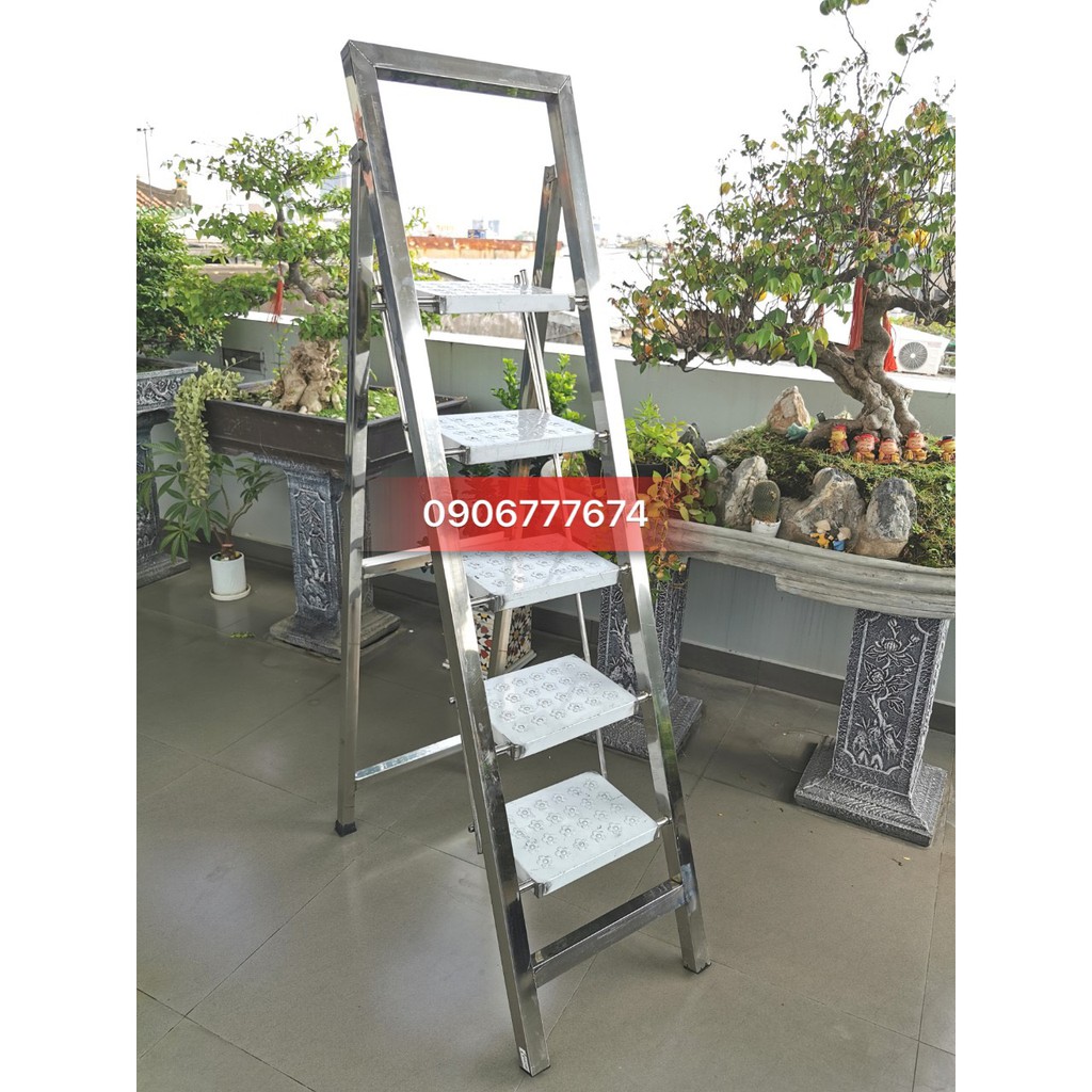 Thang Ghế Xếp Inox Ống Vuông Bàn Đạp To