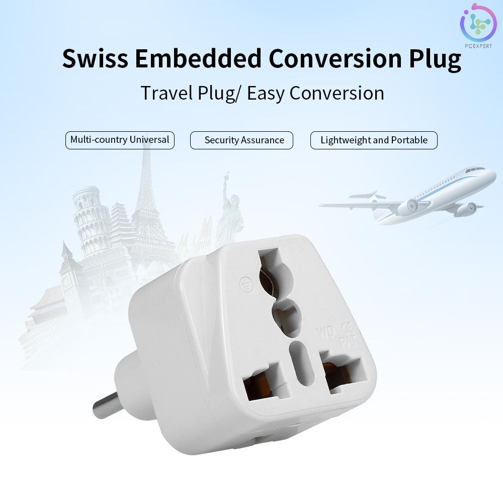 High Quality Swiss Embedded Conversion Plug 3-hole Adaptor Plug Swiss Plug to Universal Socket Travel Plug Adapter White