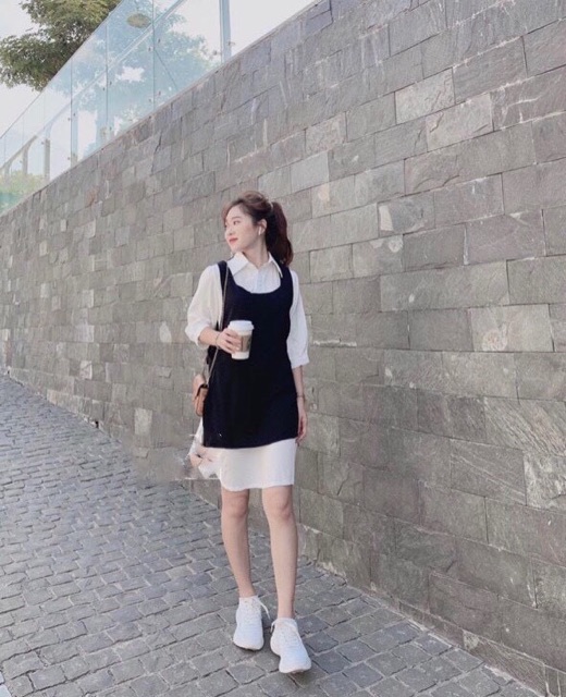 Set đần somi trắng tay dài + áo gile