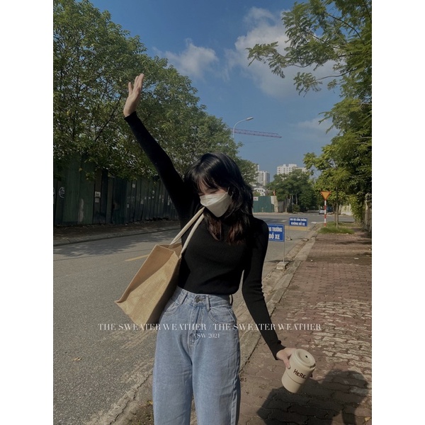 [Mã 2611THTRANG100K hoàn 10% xu đơn 99K] Áo len tăm cổ cao 3 phân màu trơn co dãn ( Ảnh thật ) | BigBuy360 - bigbuy360.vn