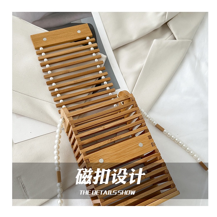Túi Đeo JASMIN NOIR Chéo Nắp Gập Bằng Tre Đính Ngọc Trai Giả Dành Cho Nữ Jasmi