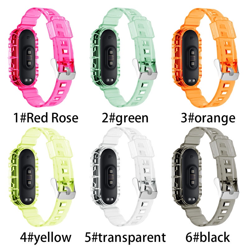 Dây Đeo Thay Thế Trong Suốt Bằng TPU Nhiều Màu Cho Xiaomi Mi Band 7 6 5 Xiaomi Miband 7