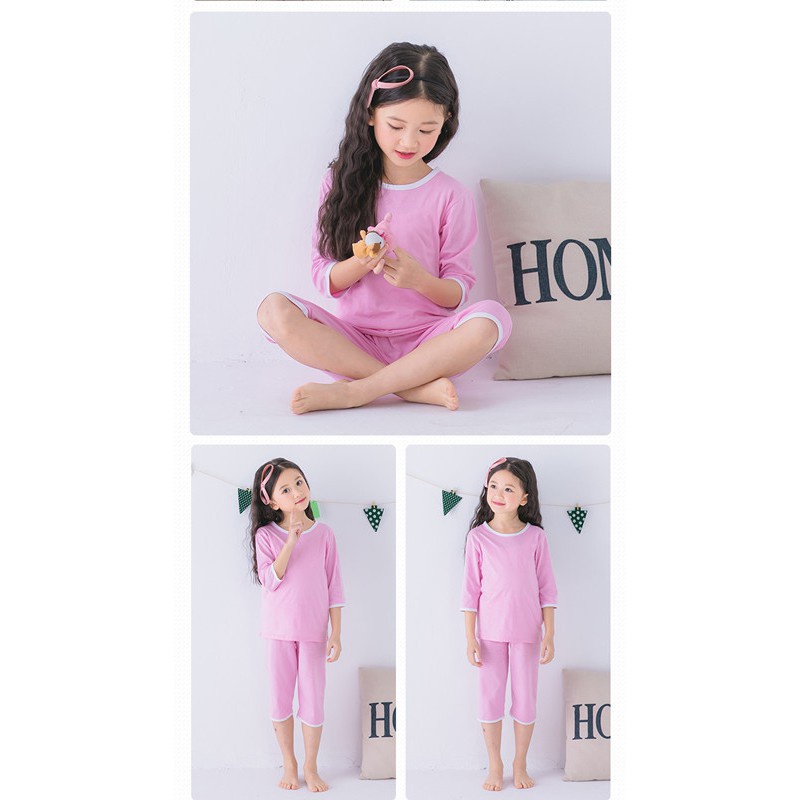 Bộ Đồ Ngủ Tay Dài 3 / 4 Vải Cotton 100-160cm Màu Sắc Đáng Yêu Cho Bé