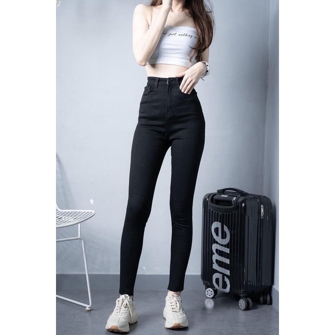 Quần jean nữ Maika  skinny lưng cao chất liệu bò giấy cao cấp co dãn bốn chiều, phụ kiện thời trang Yuna