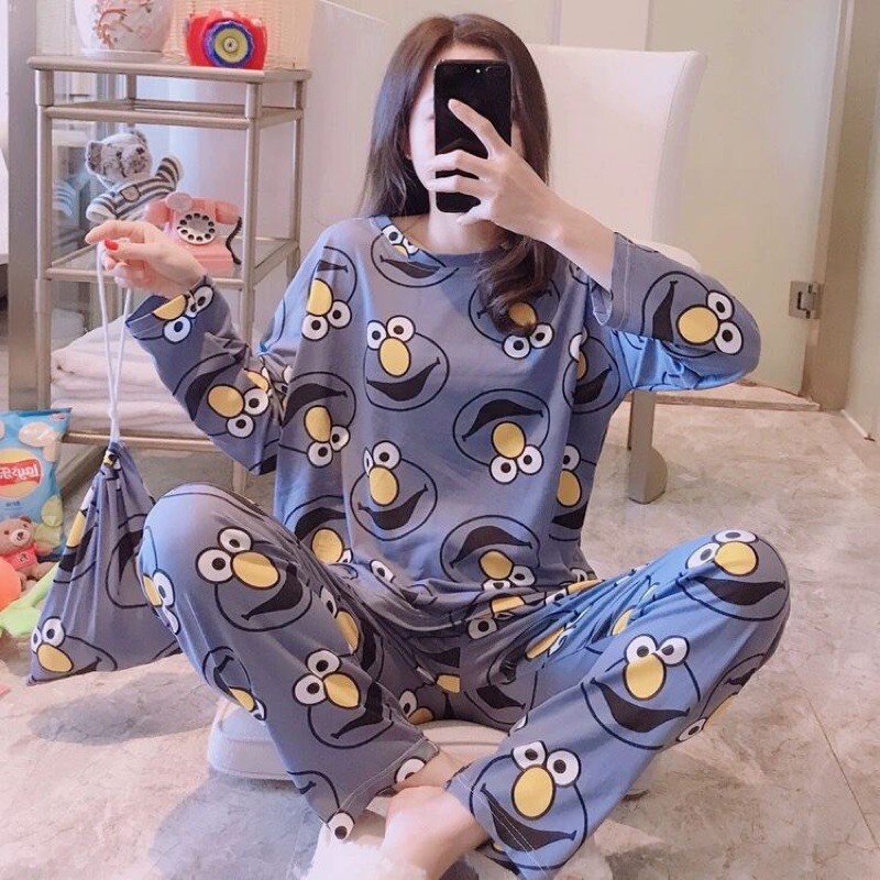 Bộ quần áo ngủ thun mỏng hoạt hình đáng yêu quần dài tay dài | BigBuy360 - bigbuy360.vn