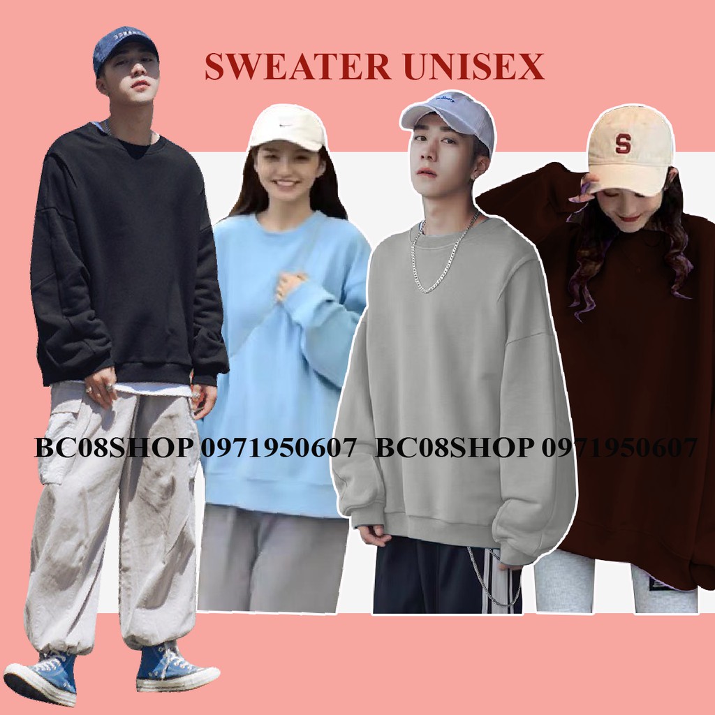 Áo Sweater trơn tay dài Unisex chất vải nỉ cotton nhiều màu có size