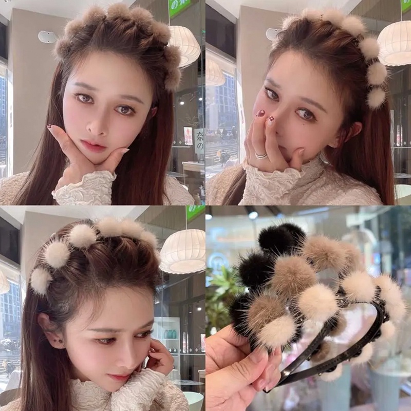 Dây Cột Tóc Đính Bóng Lông Thời Trang Thu Đông