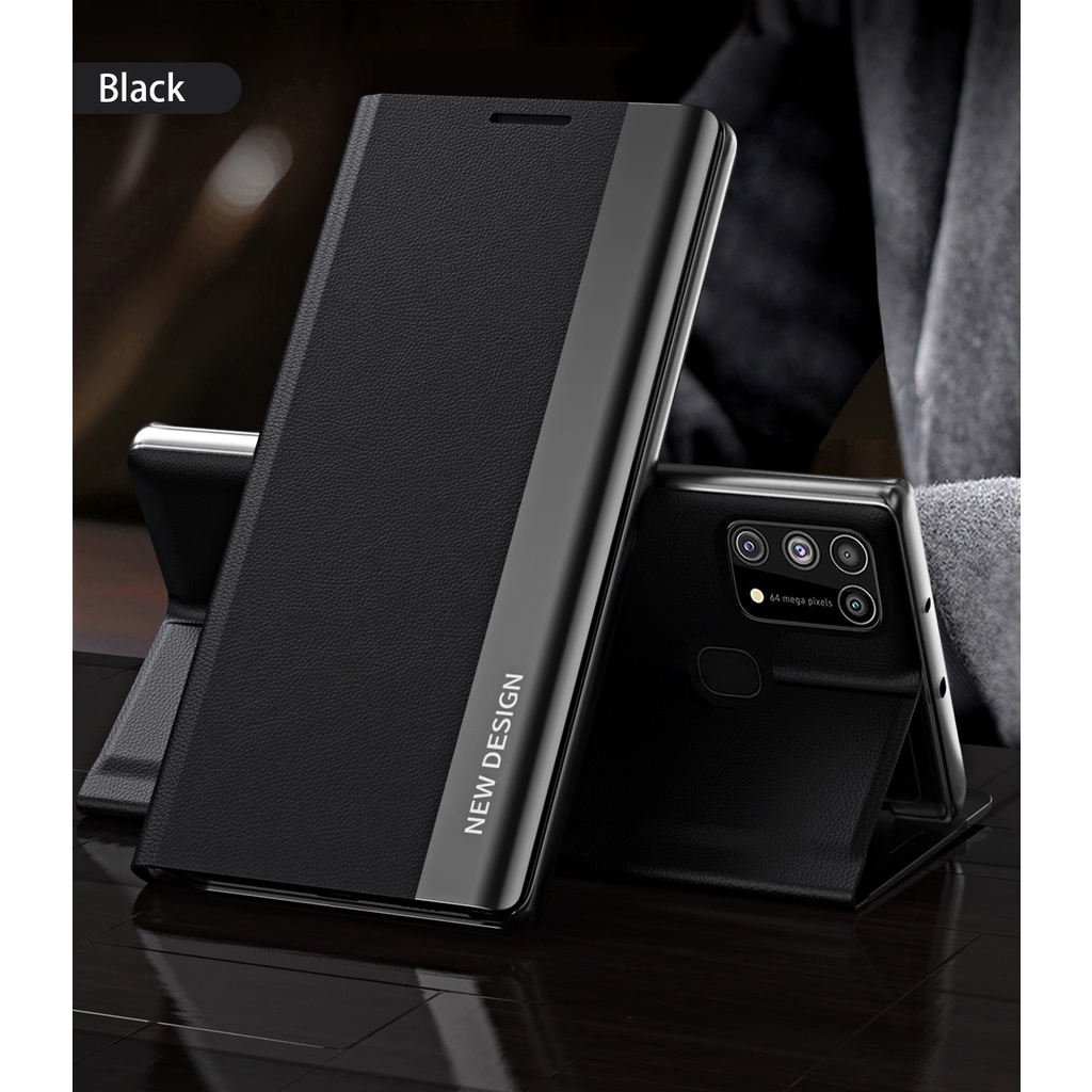Ốp Điện Thoại Da Nắp Gập Tráng Gương Chống Sốc Kèm Giá Đỡ Cho Samsung Galaxy M23 M33 M53 M31 M21 M30S M52 M51 5G