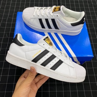 Superstar mũi sò tem vàng [lót xanh, da đẹp] Giày thể thao nam nữ trắng đen