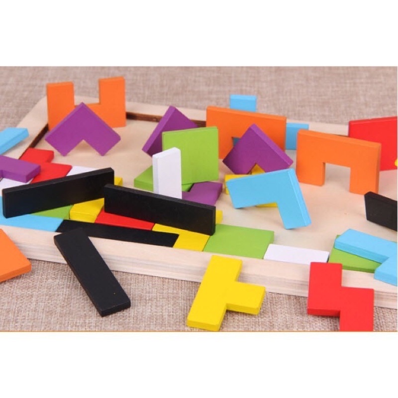 Đồ Chơi Gỗ Montessori - Bảng Xếp Hình Bằng Gỗ Tetris Cao Cấp
