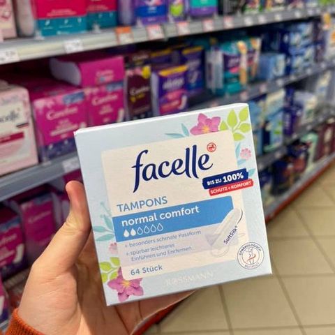 Băng vệ sinh dạng ống Tampon Facelle Normal Comfort Đức 2 giọt 64 miếng dòng thấm vừa siêu êm - Hàng nội địa Đức có bill