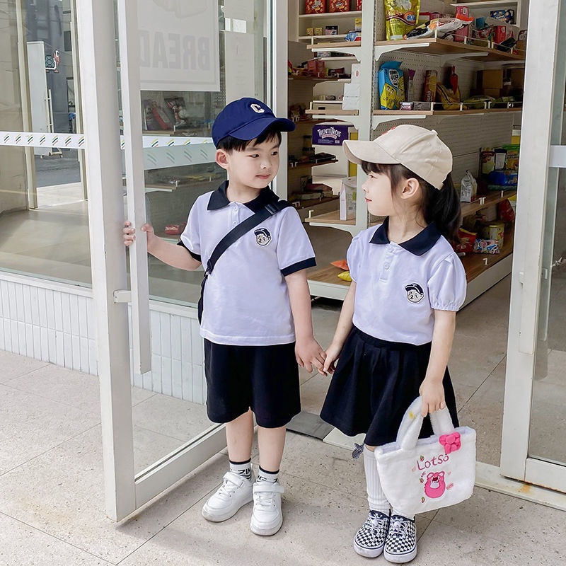 Bộ Quần Áo Thêu Họa Tiết Gấu Phong Cách Hàn Quốc Thời Trang Mùa Hè Cho Bé Trai Và Gái