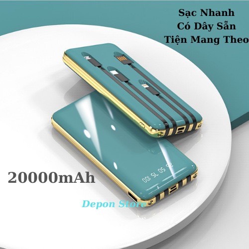 Sạc Dự Phòng 20000 mah Power Bank Có 4 Đầu Ra Sẵn, Tiện Mang Ra NgoàI(TẶNG BÀN CHẢI ĐÁNH RĂNG)