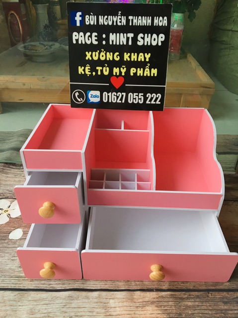 Kệ mỹ phẩm 35cm max hồng phấn mới núm gỗ