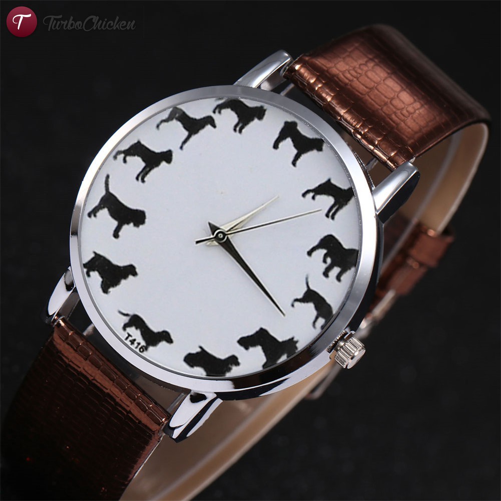 #Đồng hồ đeo tay# Cartoon Animal Printed Quartz Watch Women Faux Leather Strap Round Dial Watch Couple Watches 