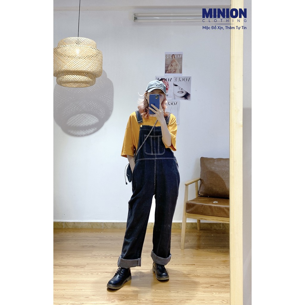 Quần yếm jeans MINION CLOTHING dáng Unisex form rộng Ulzzang Streetwear Hàn Quốc chất bò dày dặn QY3259