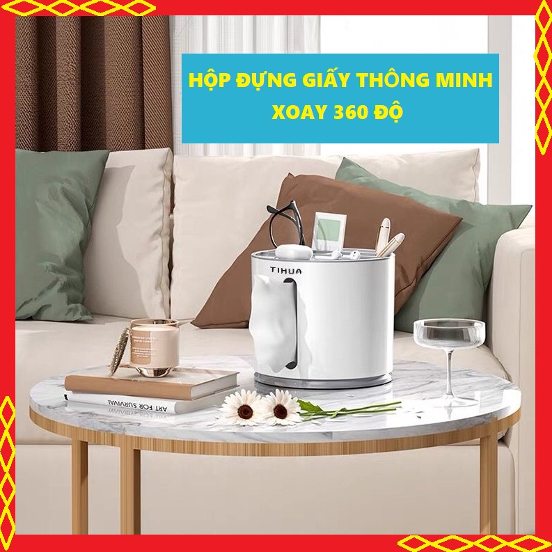 Hộp Đựng Giấy Ăn Xoay 360 Độ Để Bàn, Có Ngăn Để Đồ Đa Năng - hàng chính hãng