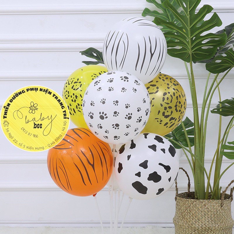 Set 5 Bóng Cao Su 12 inch Hoạ Tiết Da Báo, Ngựa Vằn, Hổ