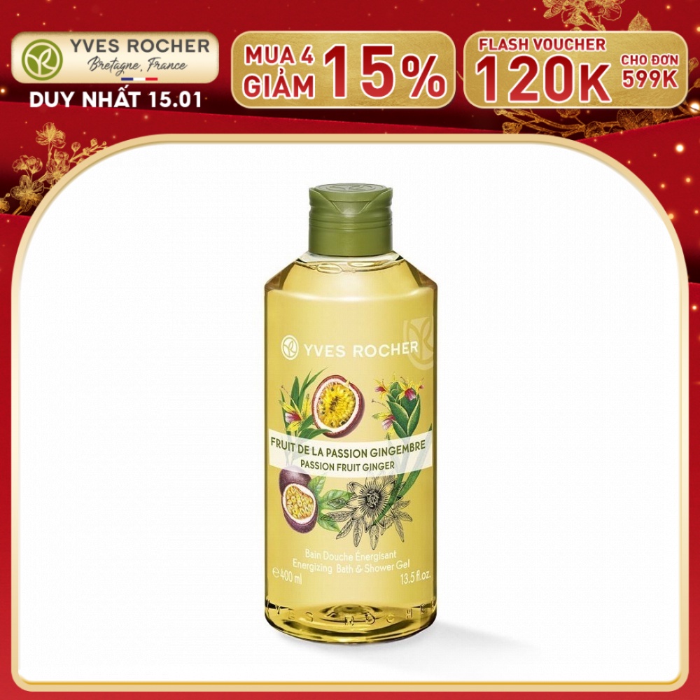 [Mã FMCGMALL -8% đơn 250K] Gel Tắm Yves Rocher Energizing Bath &amp; Shower Gel Passion Fruit Ginger - 400ml