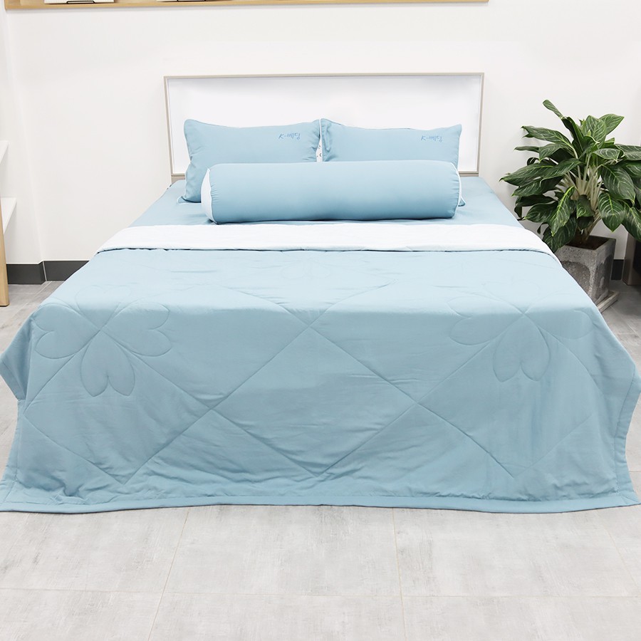 Bộ Ga giường Hàn Quốc Silky K-Bedding By Everon Xanh KSS106 (4 món)