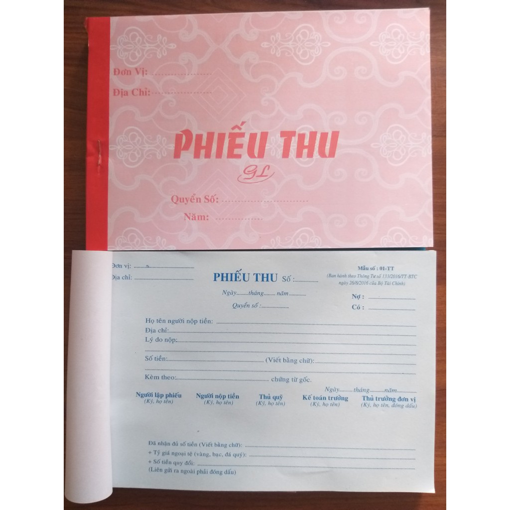 Phiếu thu/ phiếu chi 1 liên 100 tờ 13x19