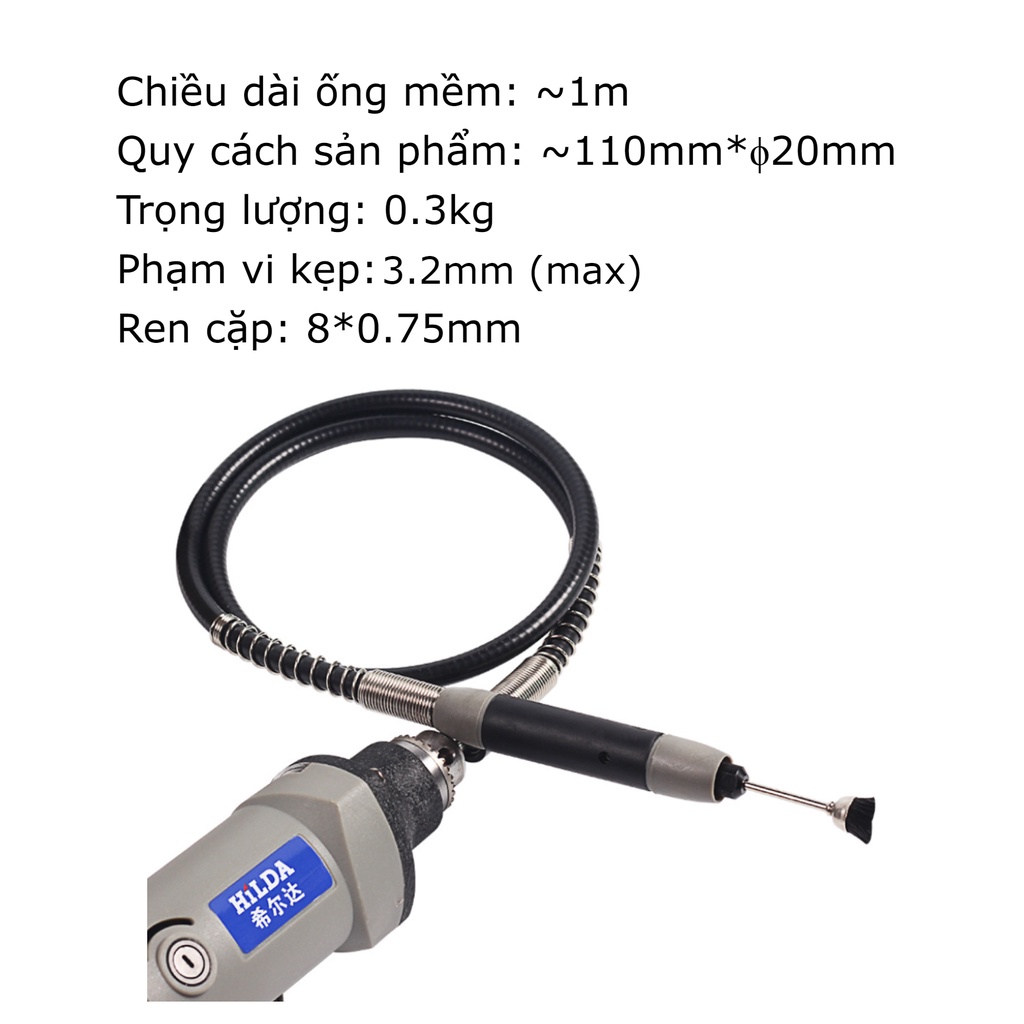 Dây truyền động nối dài 1 met cho máy khoan mài khắc mini 6mm (đầu to)