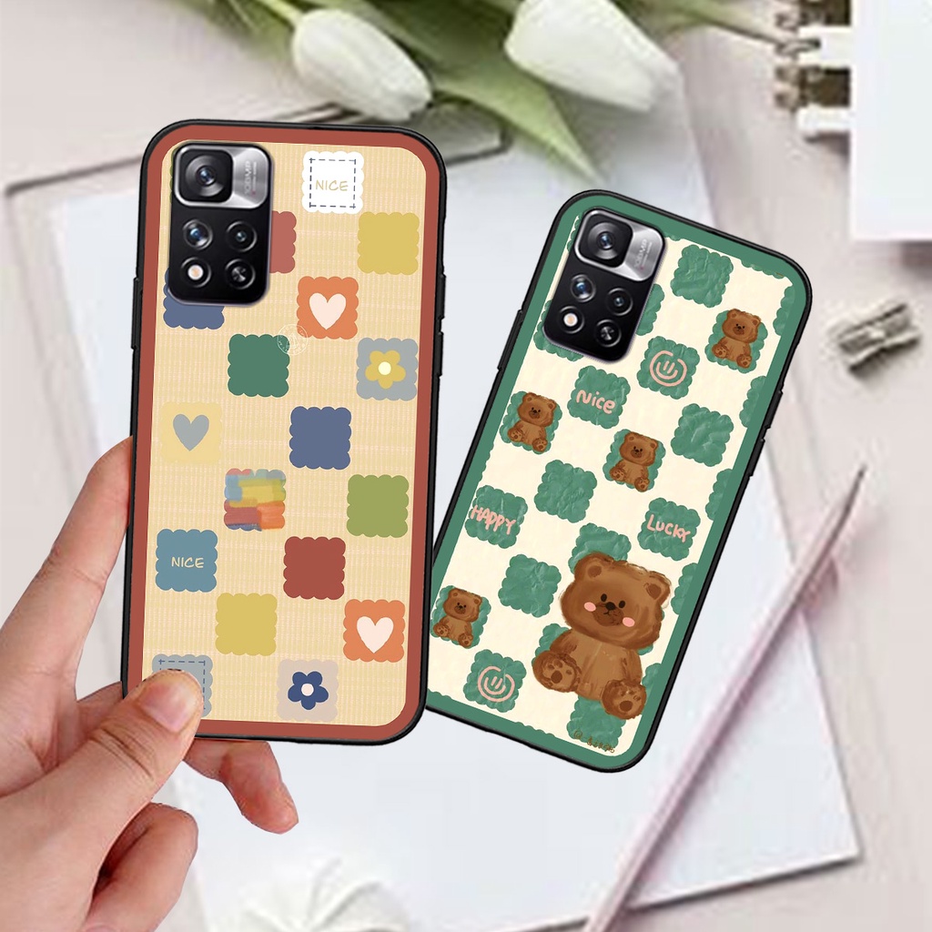 Ốp Xiaomi Redmi Note 11 pro 5g bản CHINA / Redmi Note 11 pro plus in hình gấu caro đen trắng dễ thương siêu bền