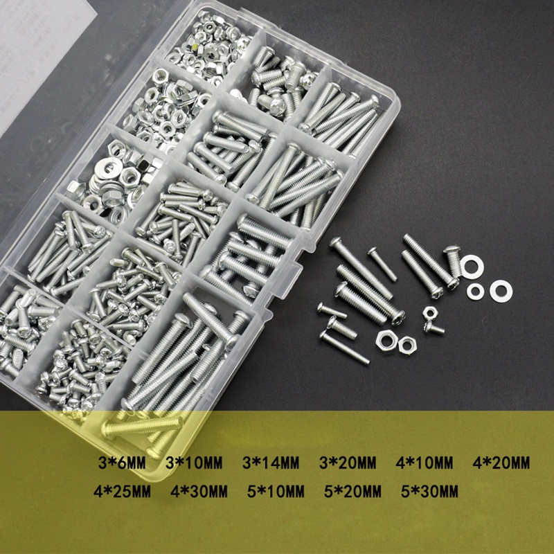 Bộ 500g Bu Lông Đai Ốc M3 M4 M5 Kèm Hộp Đựng Tiện Dụng
