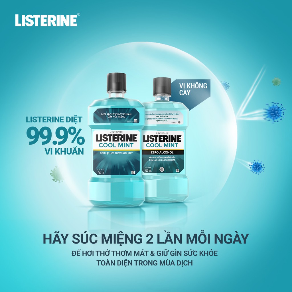 LISTERINE COOL MINT  - Nước súc miệng listerin diệt khuẩn, giữ hơi thở thơm mát