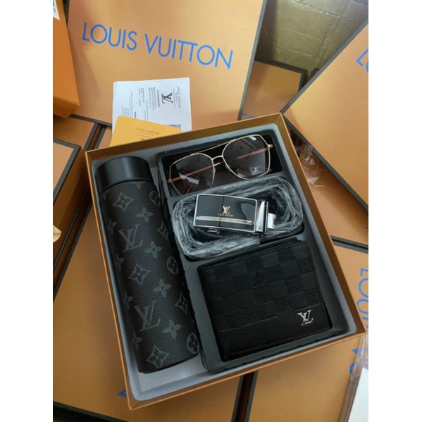 Louis Vuitton set ví LV, bình nước LV, kính LV, thắt lưng LV fullbox Quà Tặng Nam