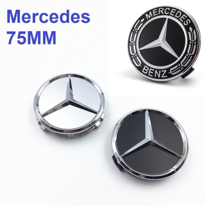 Logo chụp mâm, ốp lazang bánh xe ô tô Mercedes, đường kính 75mm, chất liệu nhựa ABS cao cấp
