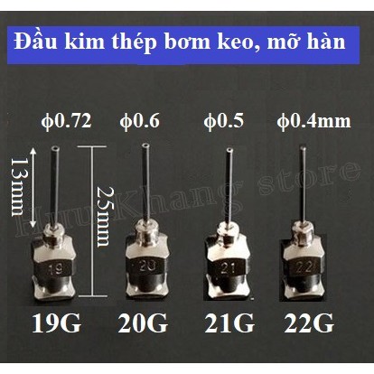 Đầu kim thép không gỉ bơm keo, mỡ hàn (1 cái)