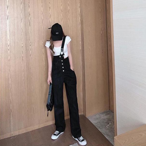 Quần Denim Dáng Rộng 1 Dây Màu Đen Thời Trang Hàn Quốc | Smide Clothing