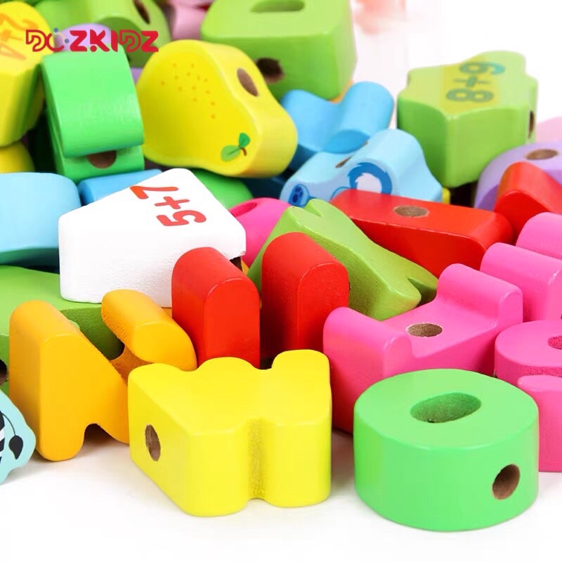 Đồ chơi gỗ xâu 106 hạt in hình nhiều chủ đề phát triển vận động tinh cho trẻ - DOZKIDZ