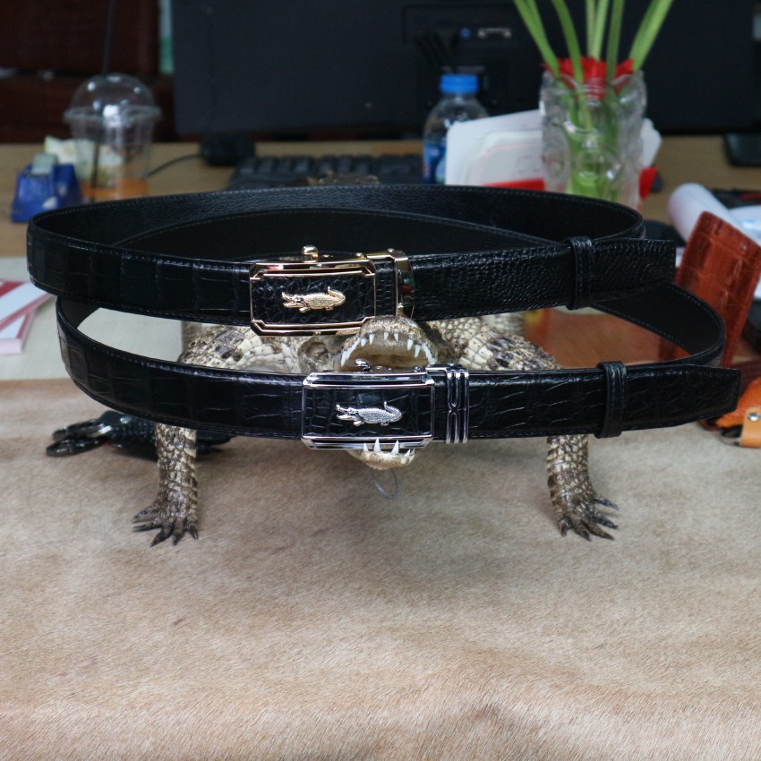 Dây nịt - Thắt lưng da cá sấu Fadoda bản 3.5Cm màu đen làm từ vân bụng cá sấu - FCB02-01B