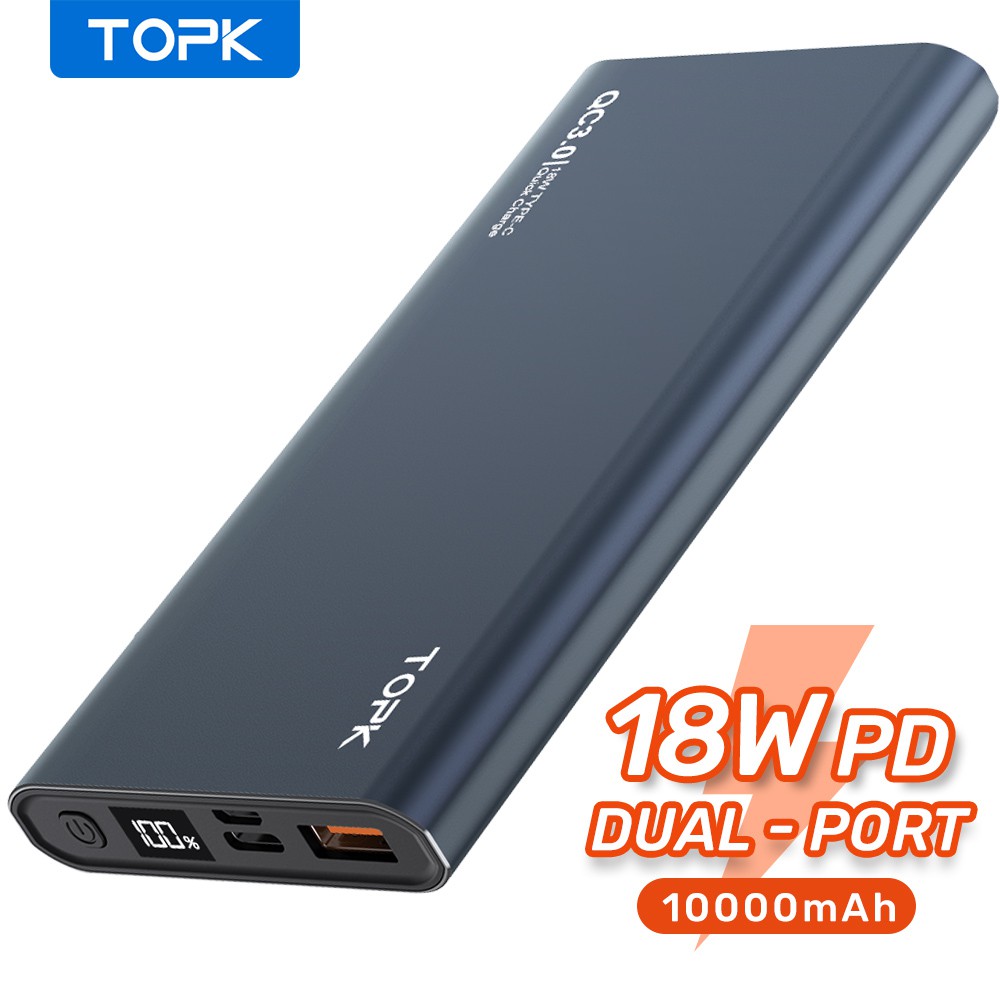 Pin Dự Phòng TOPK I1006P 18W QC3.0 10000mAh Sạc Nhanh Hiển Thị Điện Tử