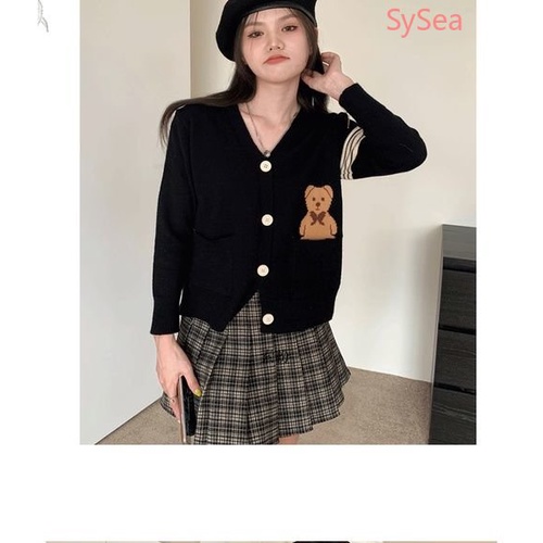 Áo Khoác Cardigan Dệt Kim Thêu Hình Gấu Xinh Xắn Cho Nữ