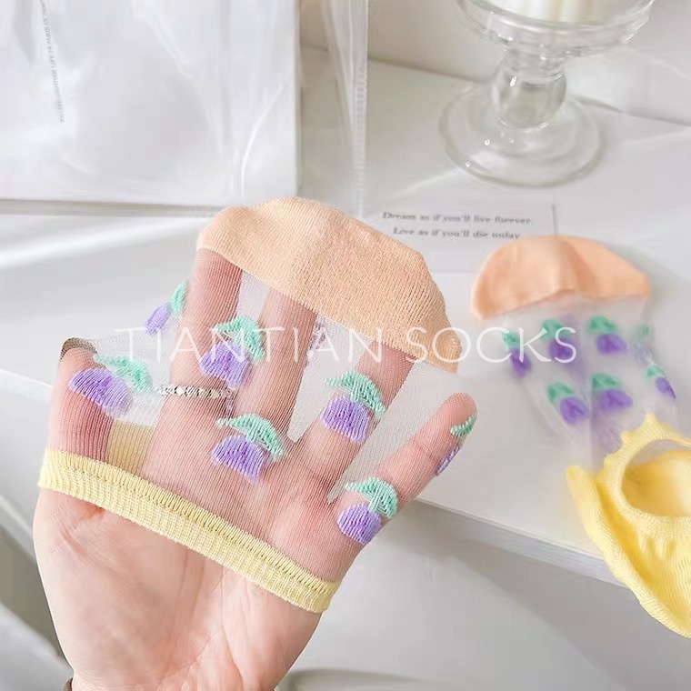 TIAN TIAN T186 Vớ Cotton Lụa Cotton Pha Thủy Tinh Tinh Khiết Chống Trượt Chống Rơi Vỡ In Hình Hoa Dễ Thương Phong Cách Nhật Bản Cho Nữ Vào Mùa Hè